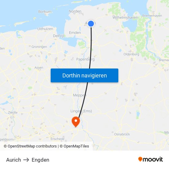 Aurich to Engden map