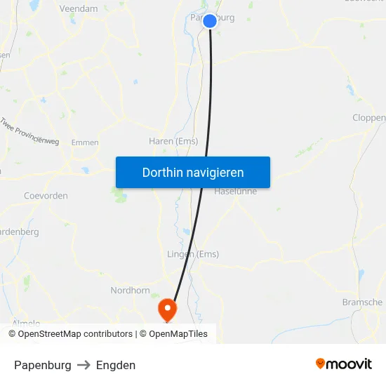 Papenburg to Engden map