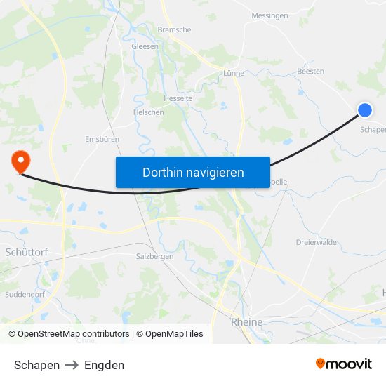 Schapen to Engden map