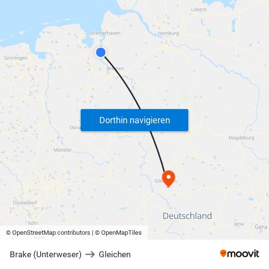 Brake (Unterweser) to Gleichen map