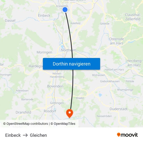 Einbeck to Gleichen map