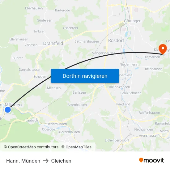 Hann. Münden to Gleichen map