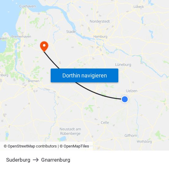 Suderburg to Gnarrenburg map