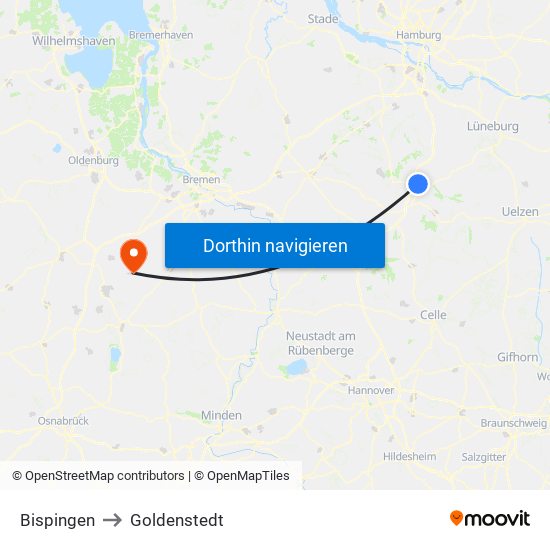 Bispingen to Goldenstedt map