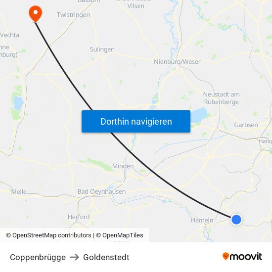 Coppenbrügge to Goldenstedt map
