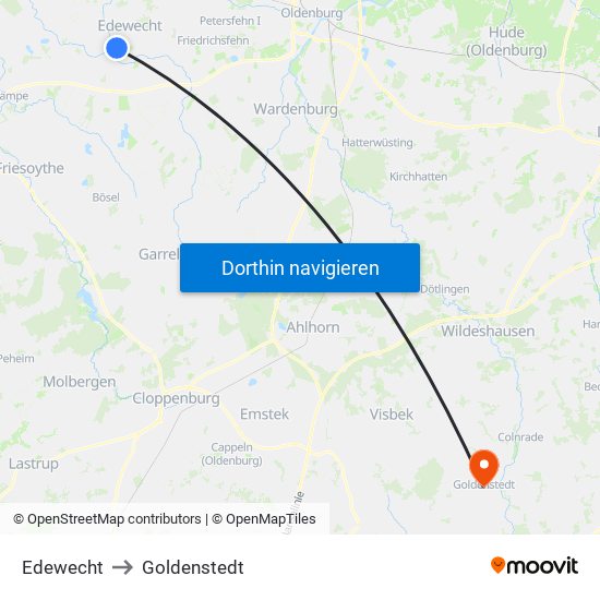 Edewecht to Goldenstedt map