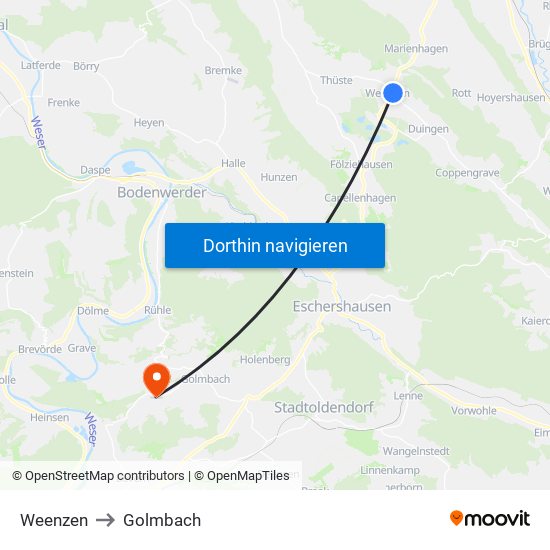 Weenzen to Golmbach map