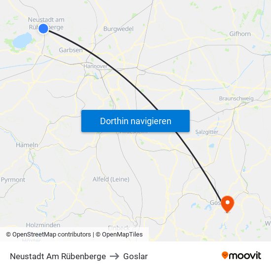 Neustadt Am Rübenberge to Goslar map