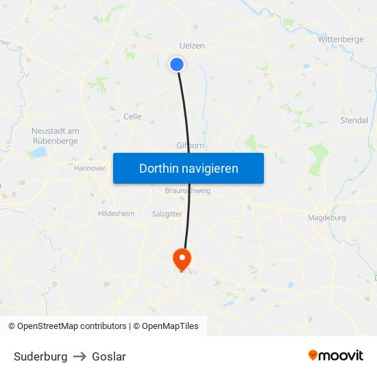 Suderburg to Goslar map