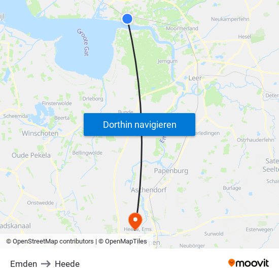 Emden to Heede map