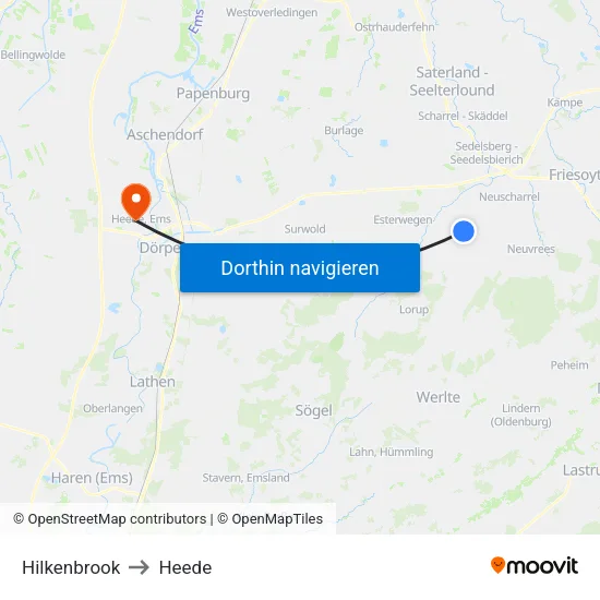 Hilkenbrook to Heede map