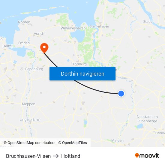 Bruchhausen-Vilsen to Holtland map
