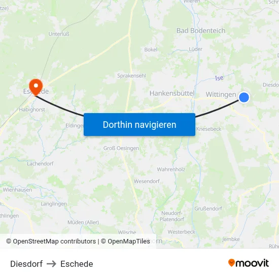 Diesdorf to Eschede map