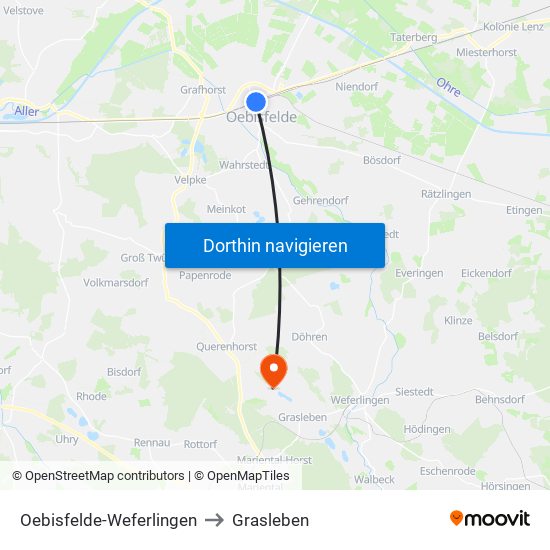 Oebisfelde-Weferlingen to Grasleben map