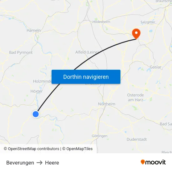 Beverungen to Heere map
