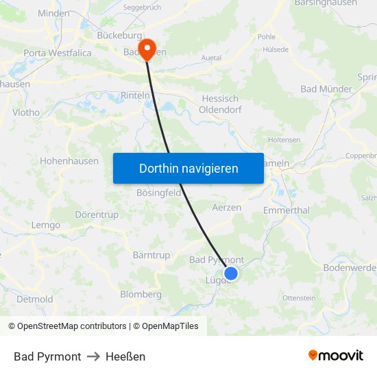 Bad Pyrmont to Heeßen map