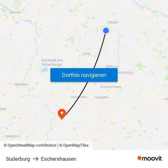 Suderburg to Eschershausen map