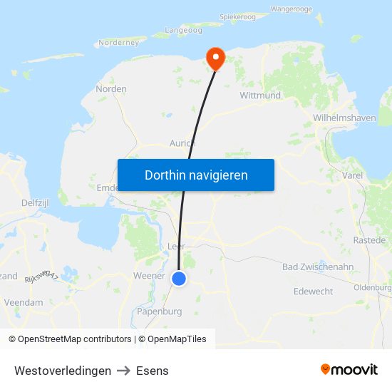 Westoverledingen to Esens map