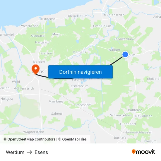 Werdum to Esens map