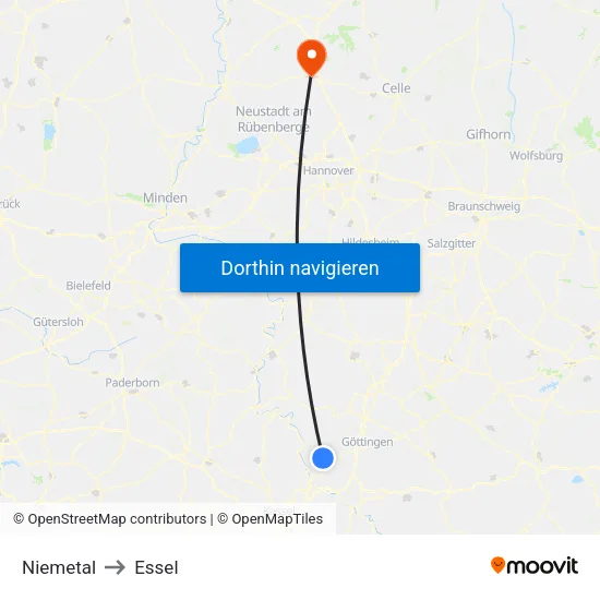 Niemetal to Essel map