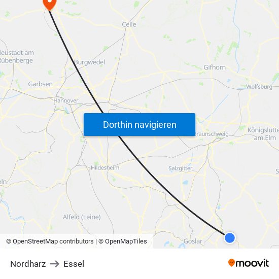 Nordharz to Essel map
