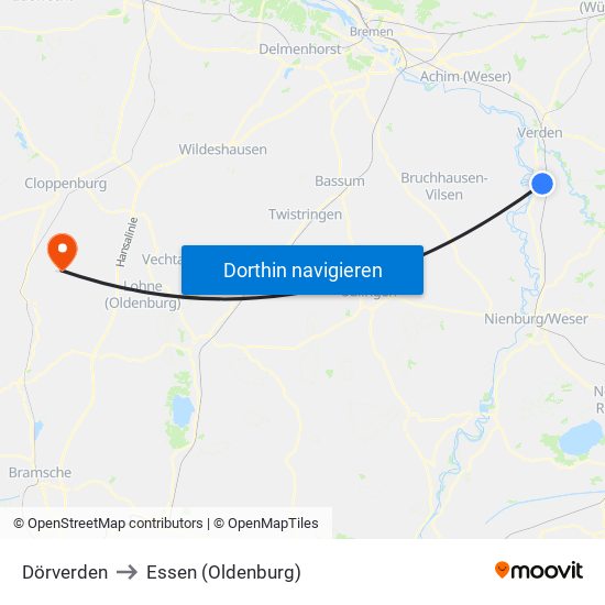 Dörverden to Essen (Oldenburg) map