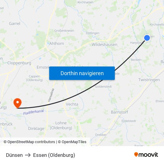 Dünsen to Essen (Oldenburg) map