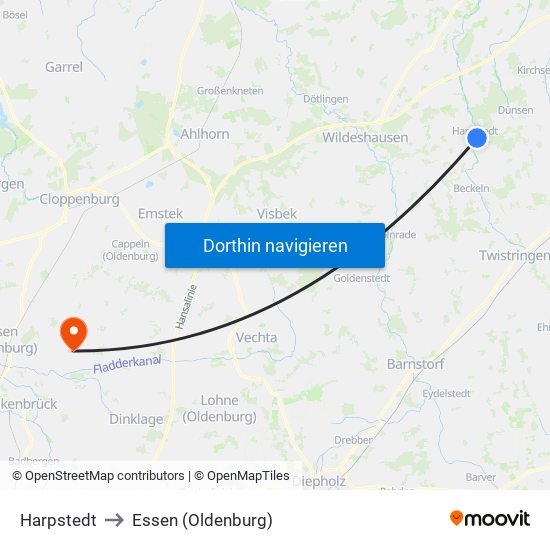 Harpstedt to Essen (Oldenburg) map