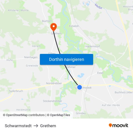 Schwarmstedt to Grethem map