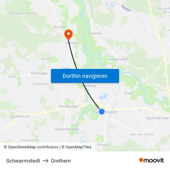 Schwarmstedt to Grethem map
