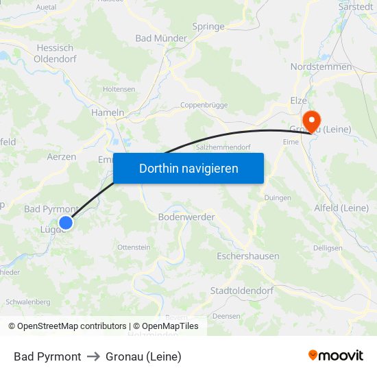 Bad Pyrmont to Gronau (Leine) map