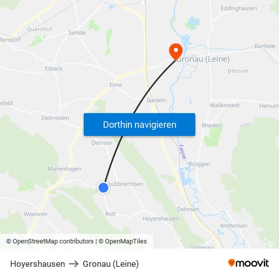 Hoyershausen to Gronau (Leine) map