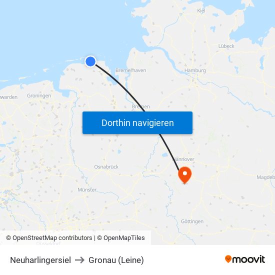 Neuharlingersiel to Gronau (Leine) map