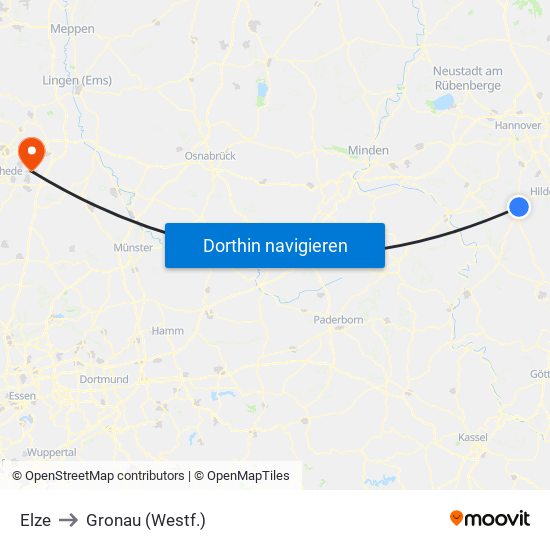 Elze to Gronau (Westf.) map