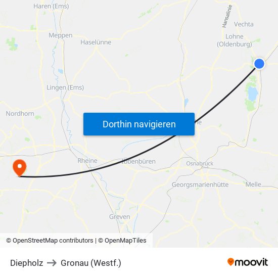 Diepholz to Gronau (Westf.) map