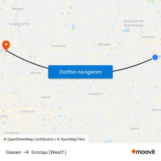 Giesen to Gronau (Westf.) map