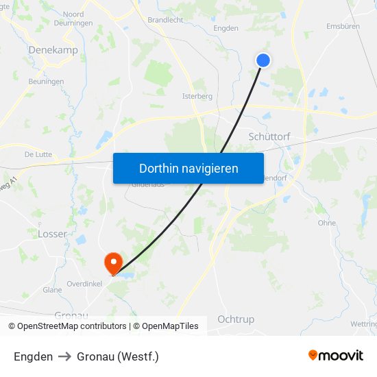 Engden to Gronau (Westf.) map