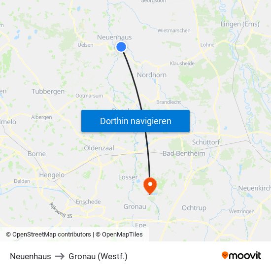 Neuenhaus to Gronau (Westf.) map