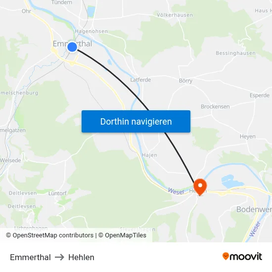 Emmerthal to Hehlen map