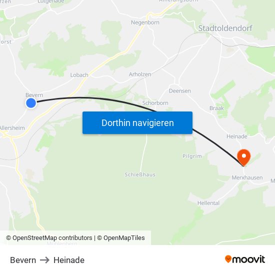 Bevern to Heinade map