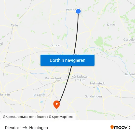 Diesdorf to Heiningen map