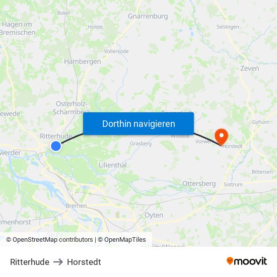 Ritterhude to Horstedt map