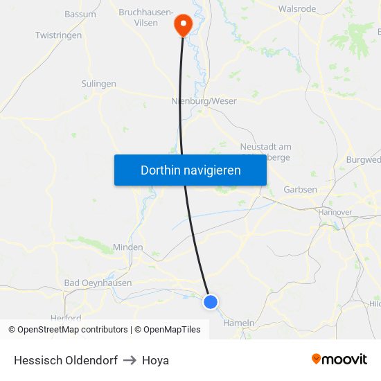 Hessisch Oldendorf to Hoya map