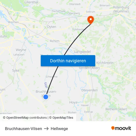 Bruchhausen-Vilsen to Hellwege map