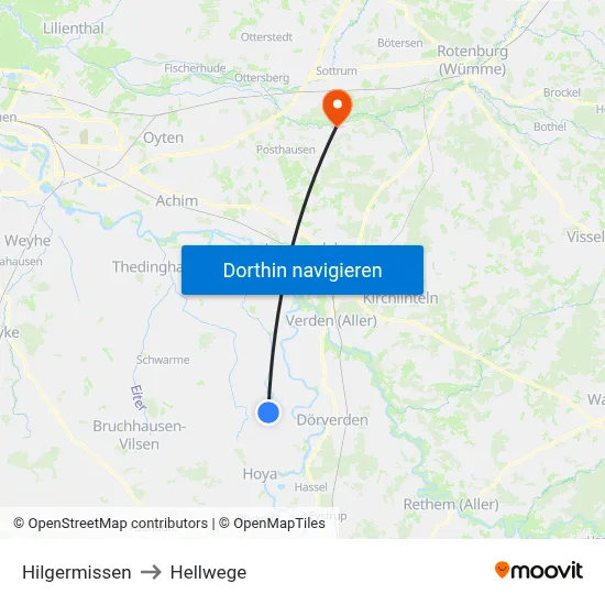 Hilgermissen to Hellwege map