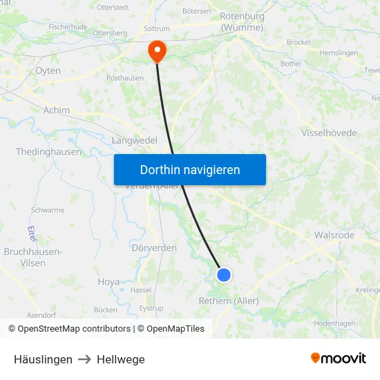 Häuslingen to Hellwege map