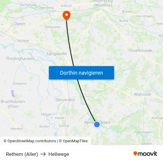 Rethem (Aller) to Hellwege map