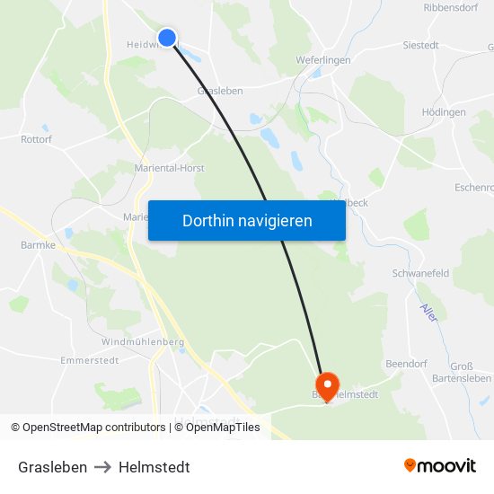 Grasleben to Helmstedt map