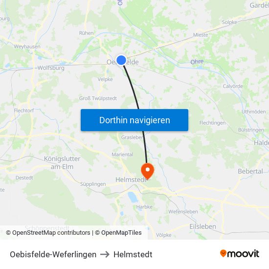 Oebisfelde-Weferlingen to Helmstedt map