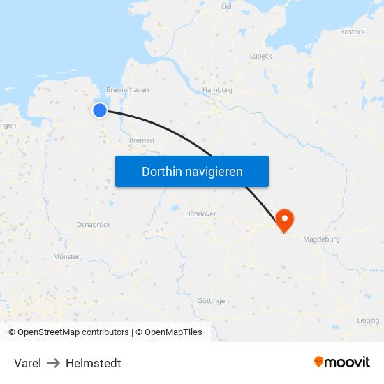 Varel to Helmstedt map